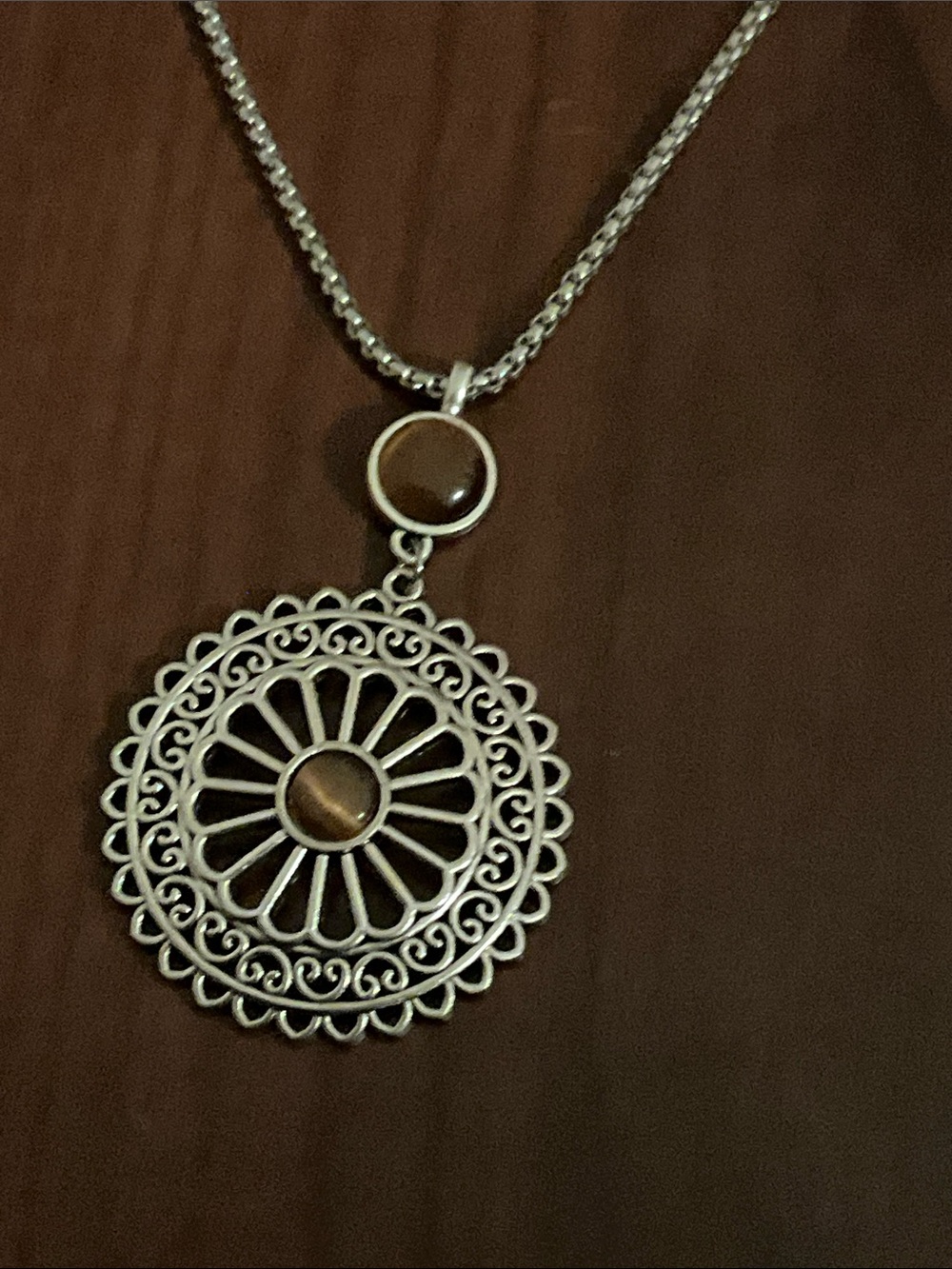 Delicate Silver Medallion Pendant Necklace with Tan Suede Cord - Picture 2 of 3